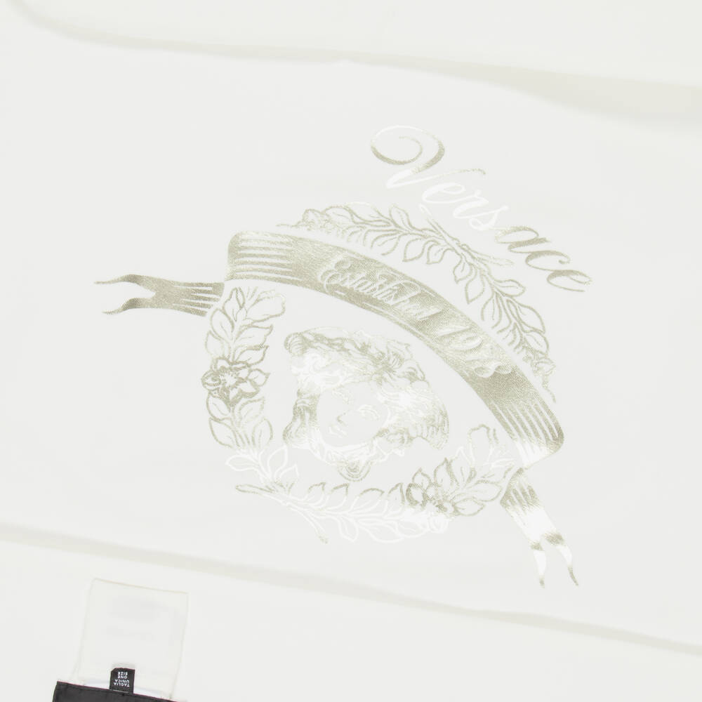 Versace-White Cotton Padded Blanket with Medusa Logo (66cm) | Childrensalon