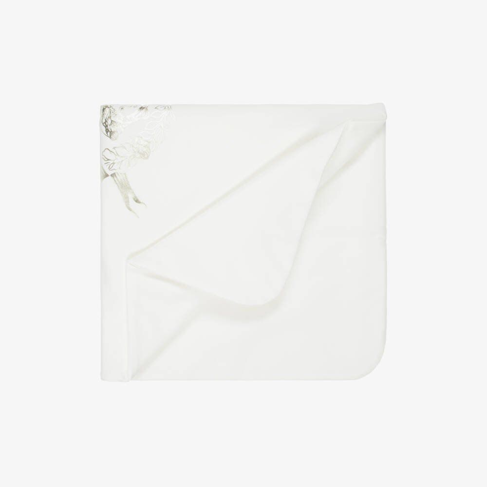 Versace-White Cotton Padded Blanket with Medusa Logo (66cm) | Childrensalon