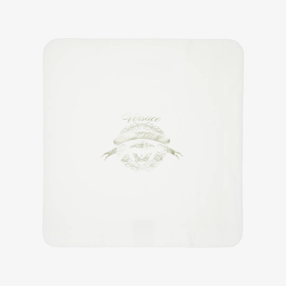 Versace-White Cotton Padded Blanket with Medusa Logo (66cm) | Childrensalon