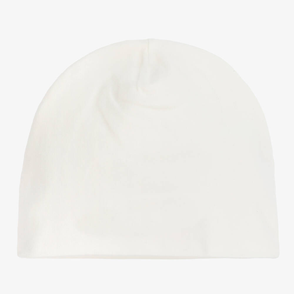 Versace-قبعة قطن جيرسي لون أبيض وذهبي بنقشة ميدوسا | Childrensalon