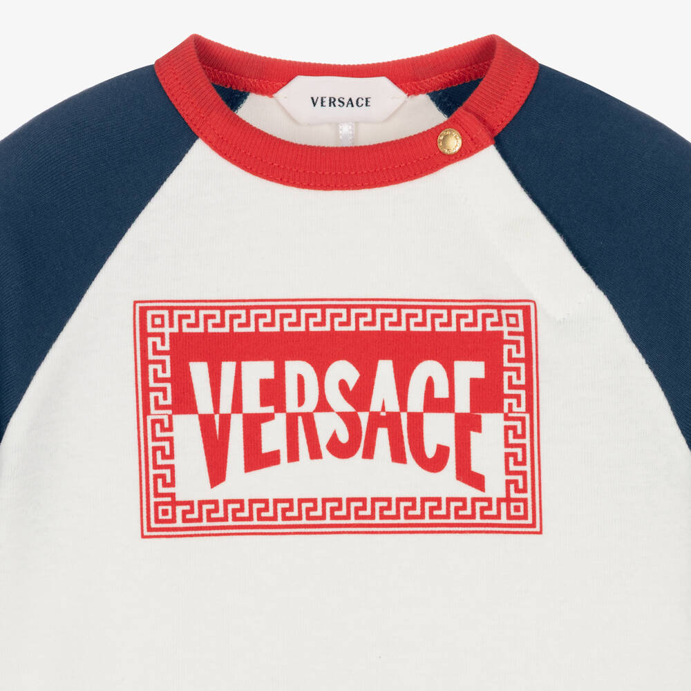 Versace-White & Navy Blue Cotton Top | Childrensalon