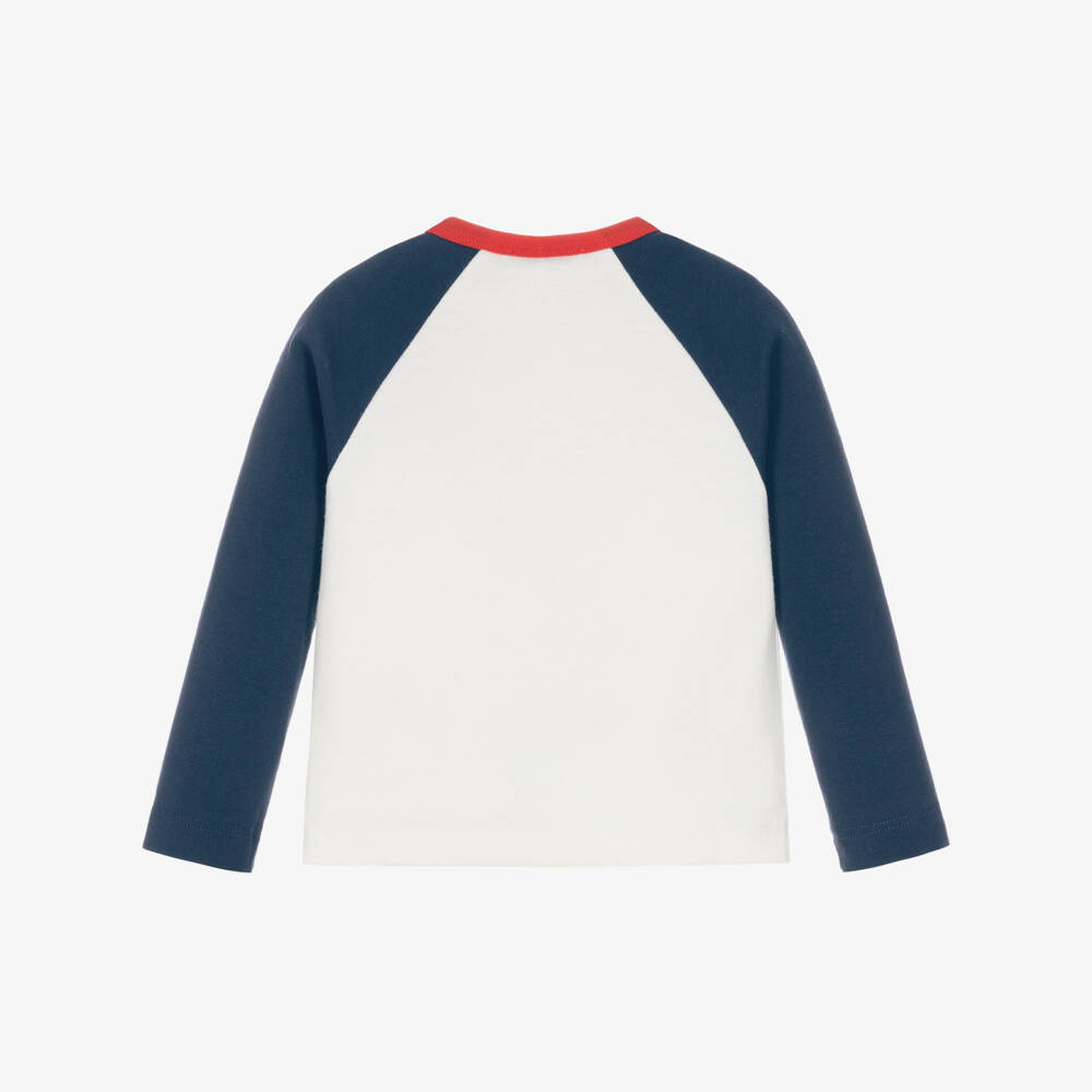 Versace-White & Navy Blue Cotton Top | Childrensalon
