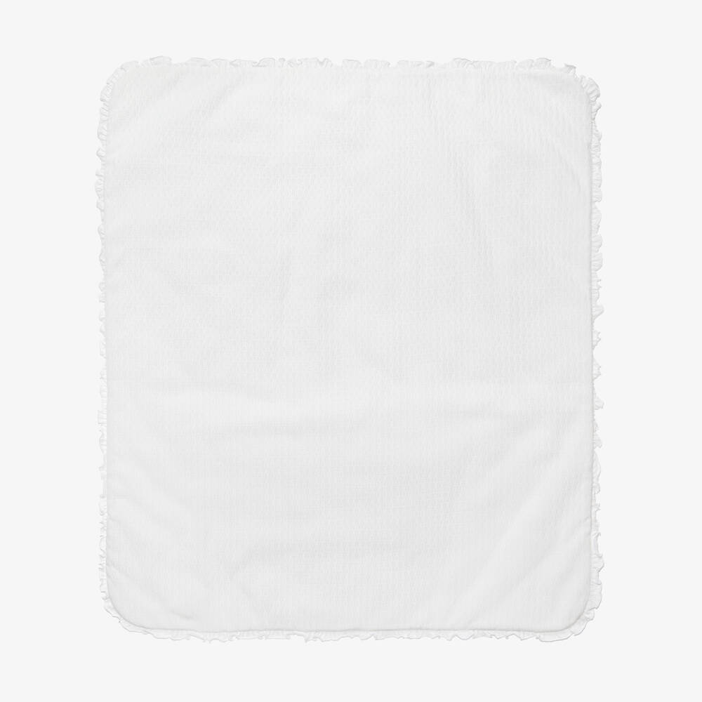 Versace-White Textured Cotton Knit Padded Baby Blanket (75cm) | Childrensalon