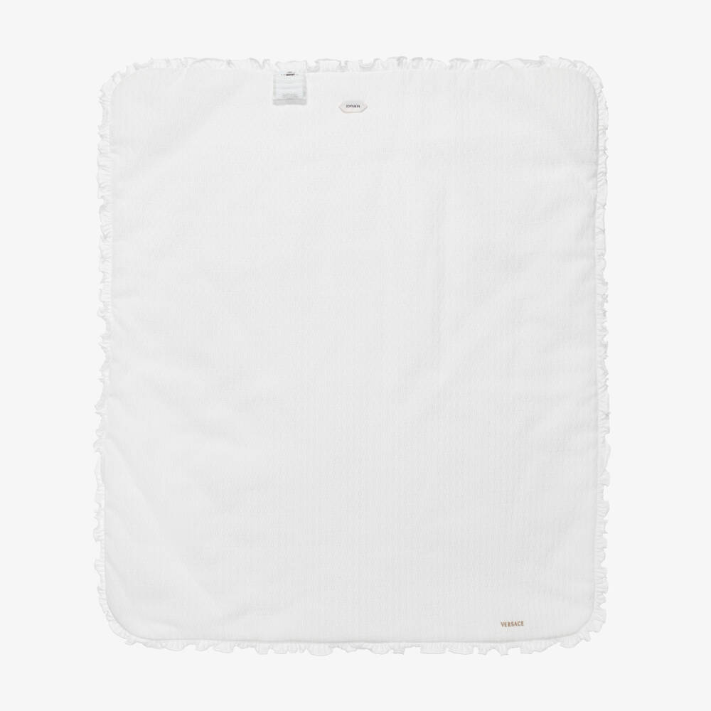 Versace-White Textured Cotton Knit Padded Baby Blanket (75cm) | Childrensalon