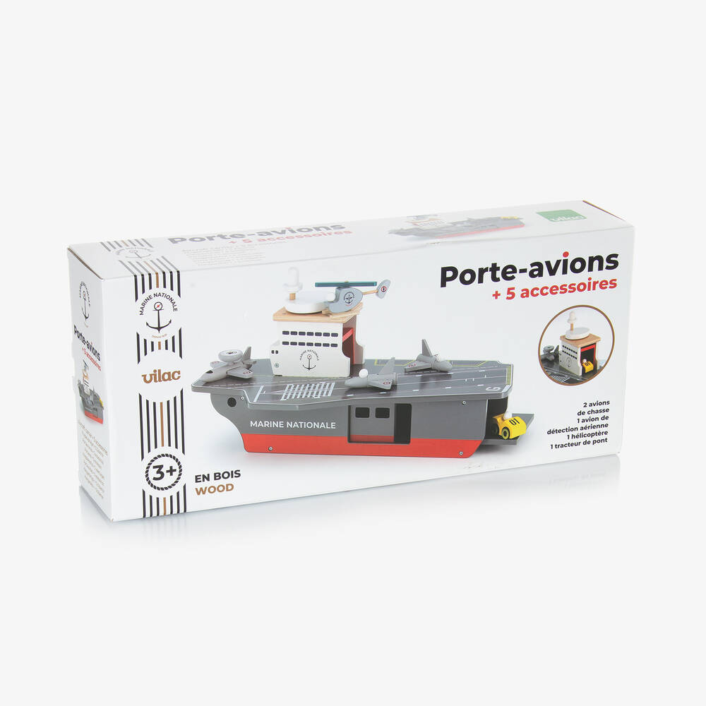 Vilac-لعبة خشب علي شكل حاملة طائرات لون رمادي (54 سم) | Childrensalon
