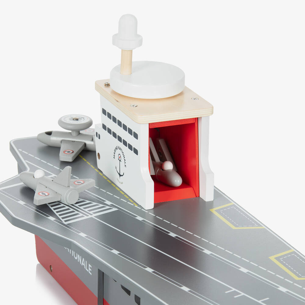 Vilac-لعبة خشب علي شكل حاملة طائرات لون رمادي (54 سم) | Childrensalon