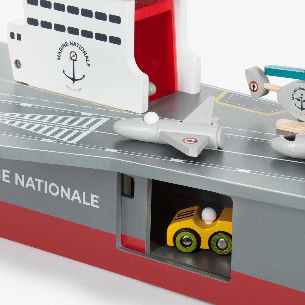 Vilac-لعبة خشب علي شكل حاملة طائرات لون رمادي (54 سم) | Childrensalon