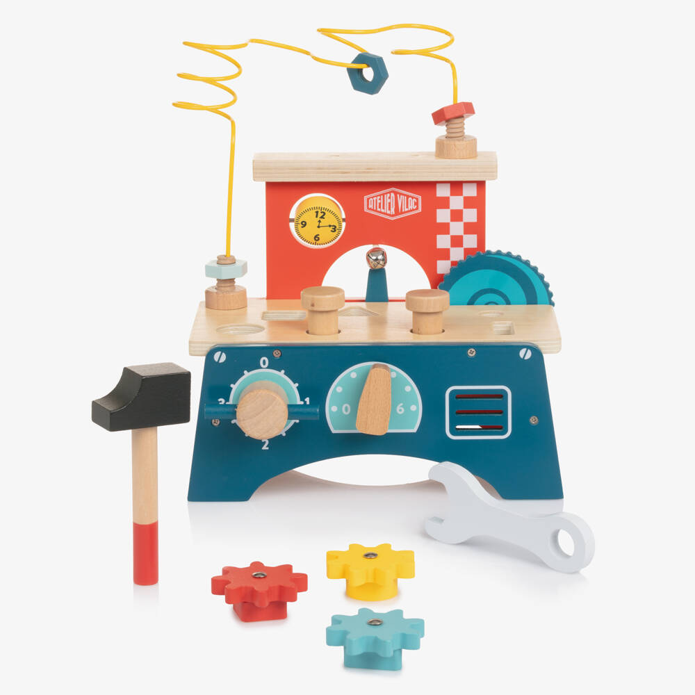 Vilac-Red & Blue Wooden Activity Workbench (28cm) | Childrensalon