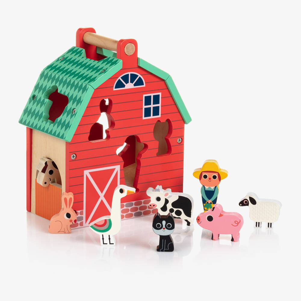 Vilac-Red Wooden Farmyard Shape Sorter Set (22cm) | Childrensalon