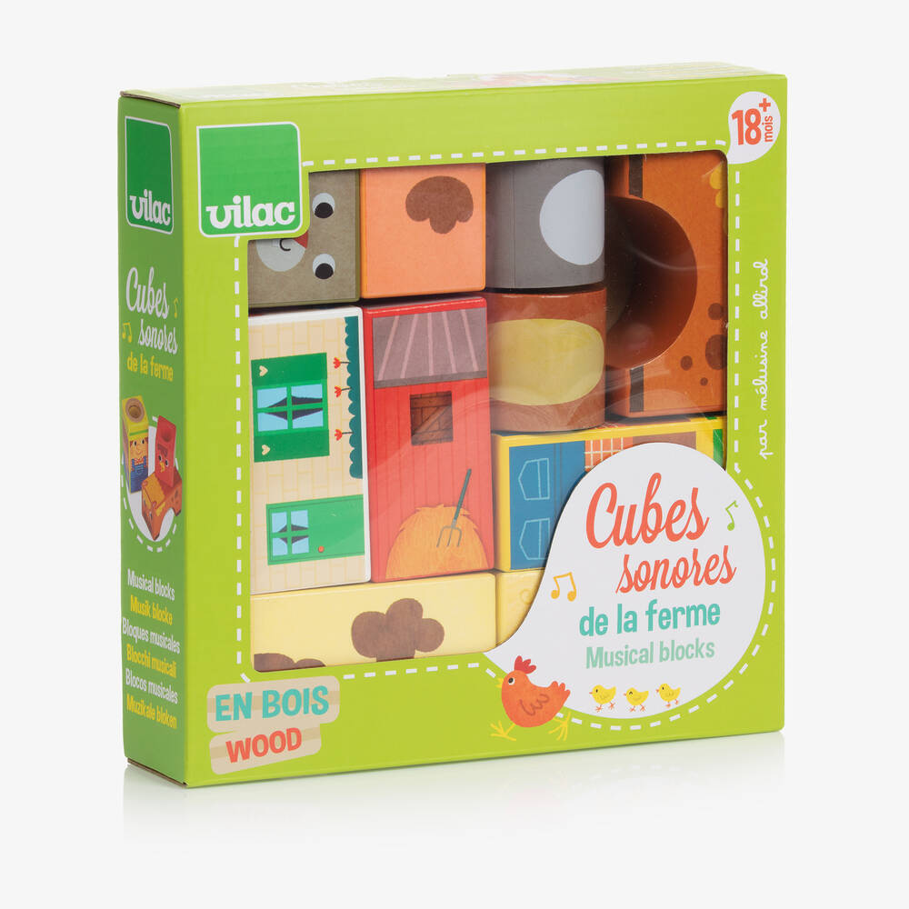 Vilac-Wooden Farm Musical Blocks (8cm) | Childrensalon
