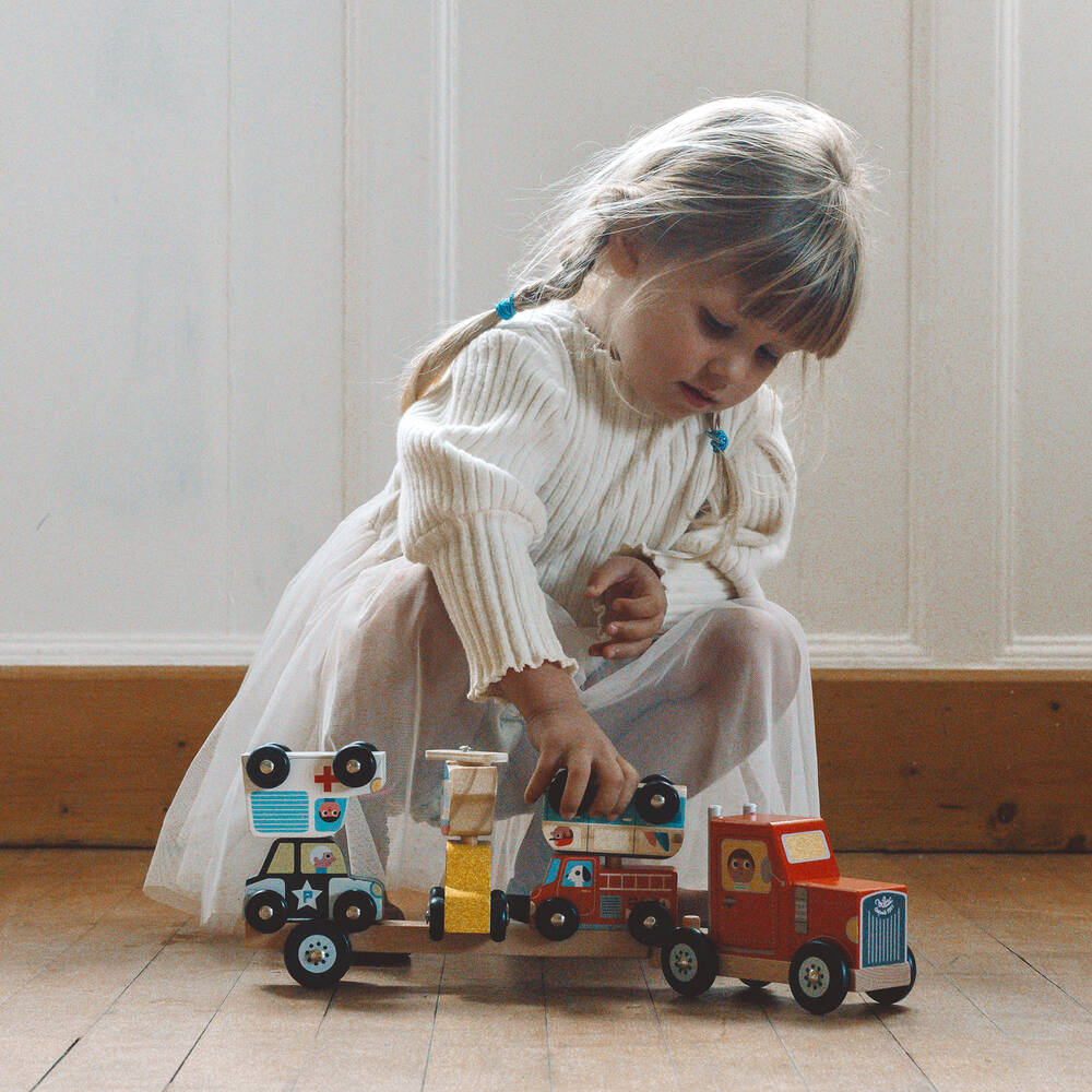 Vilac-Wooden Vehicles Stacking Toy (40cm) | Childrensalon