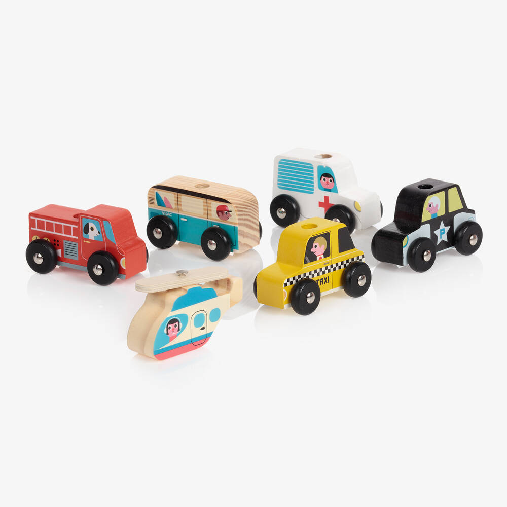Vilac-Wooden Vehicles Stacking Toy (40cm) | Childrensalon