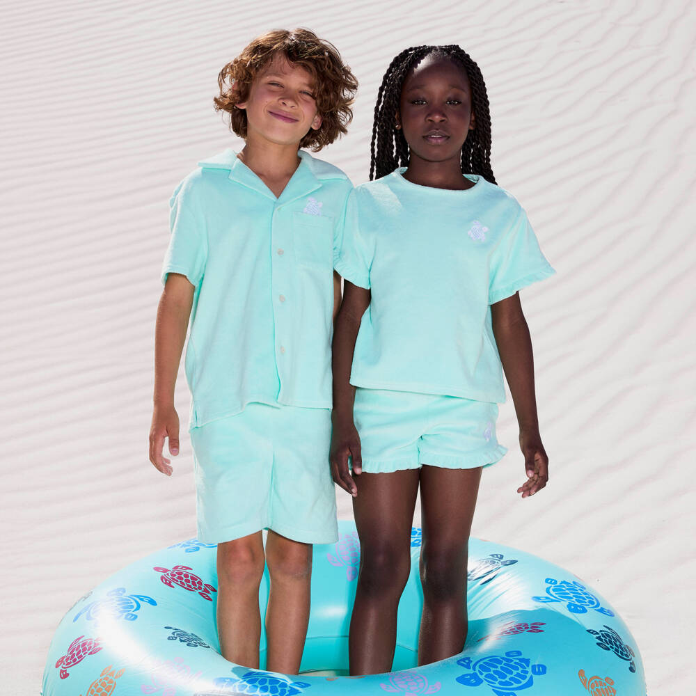 Vilebrequin-Boys Aqua Blue Organic Cotton Towelling Shirt | Childrensalon
