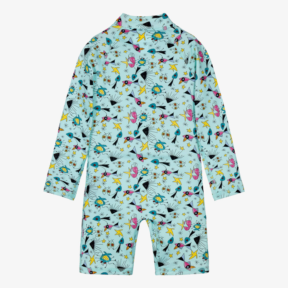 Vilebrequin-Boys Aqua Blue Printed Sun Suit (UPF50+) | Childrensalon
