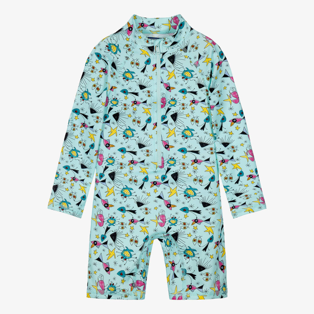 Vilebrequin-Boys Aqua Blue Printed Sun Suit (UPF50+) | Childrensalon