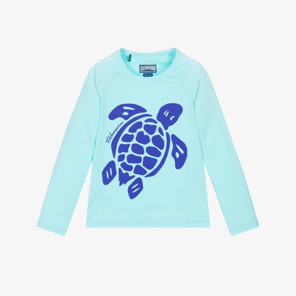 Vilebrequin-Boys Aqua Blue Turtle Print Swim Top (UPF50+) | Childrensalon