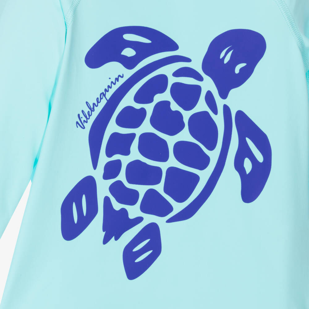 Vilebrequin-Boys Aqua Blue Turtle Print Swim Top (UPF50+) | Childrensalon