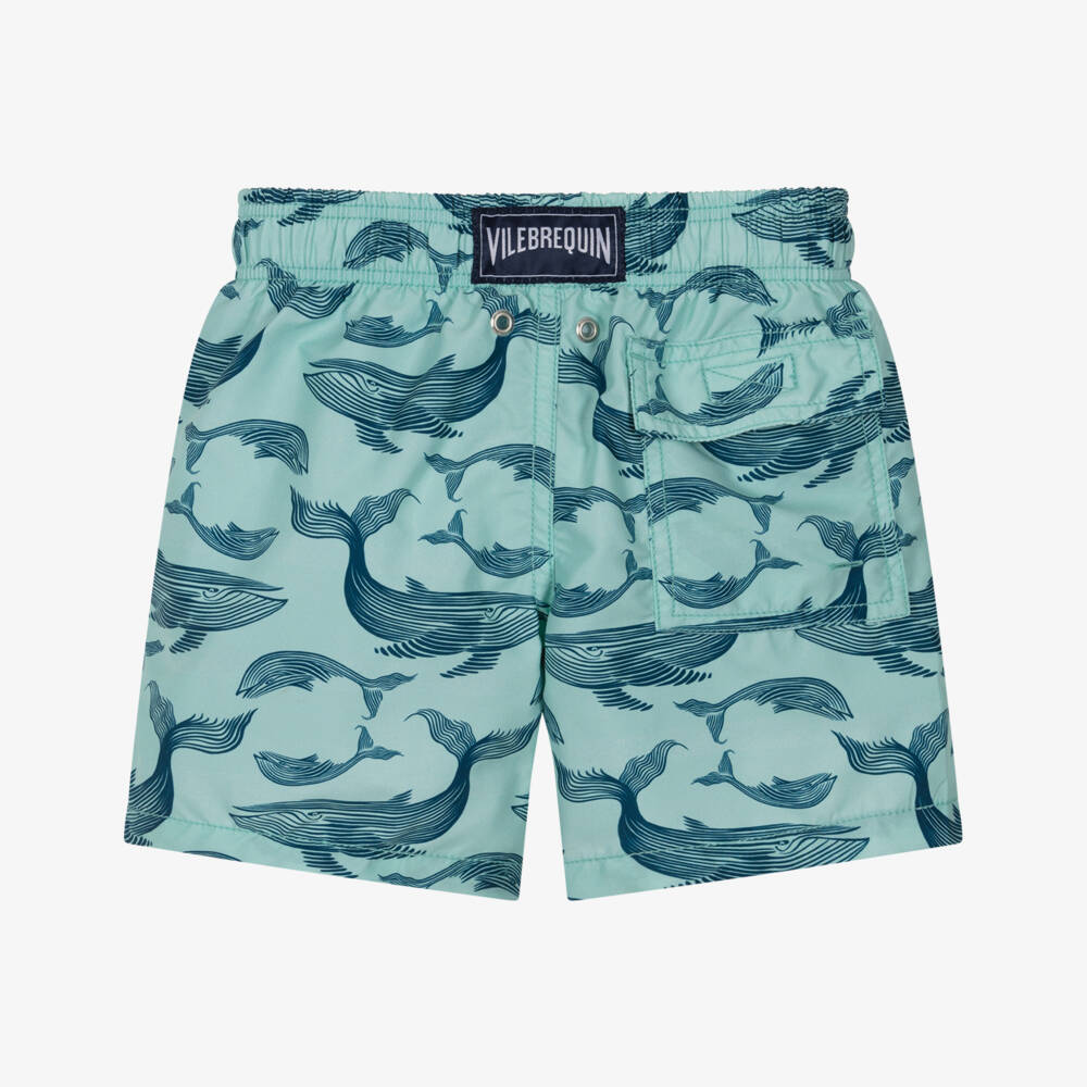 Vilebrequin-Boys Aqua Blue Whale Print Swim Shorts | Childrensalon