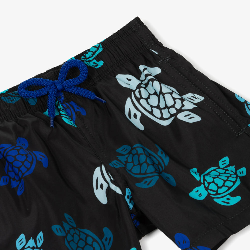 Vilebrequin-Boys Black Turtle Print Packable Swim Shorts | Childrensalon