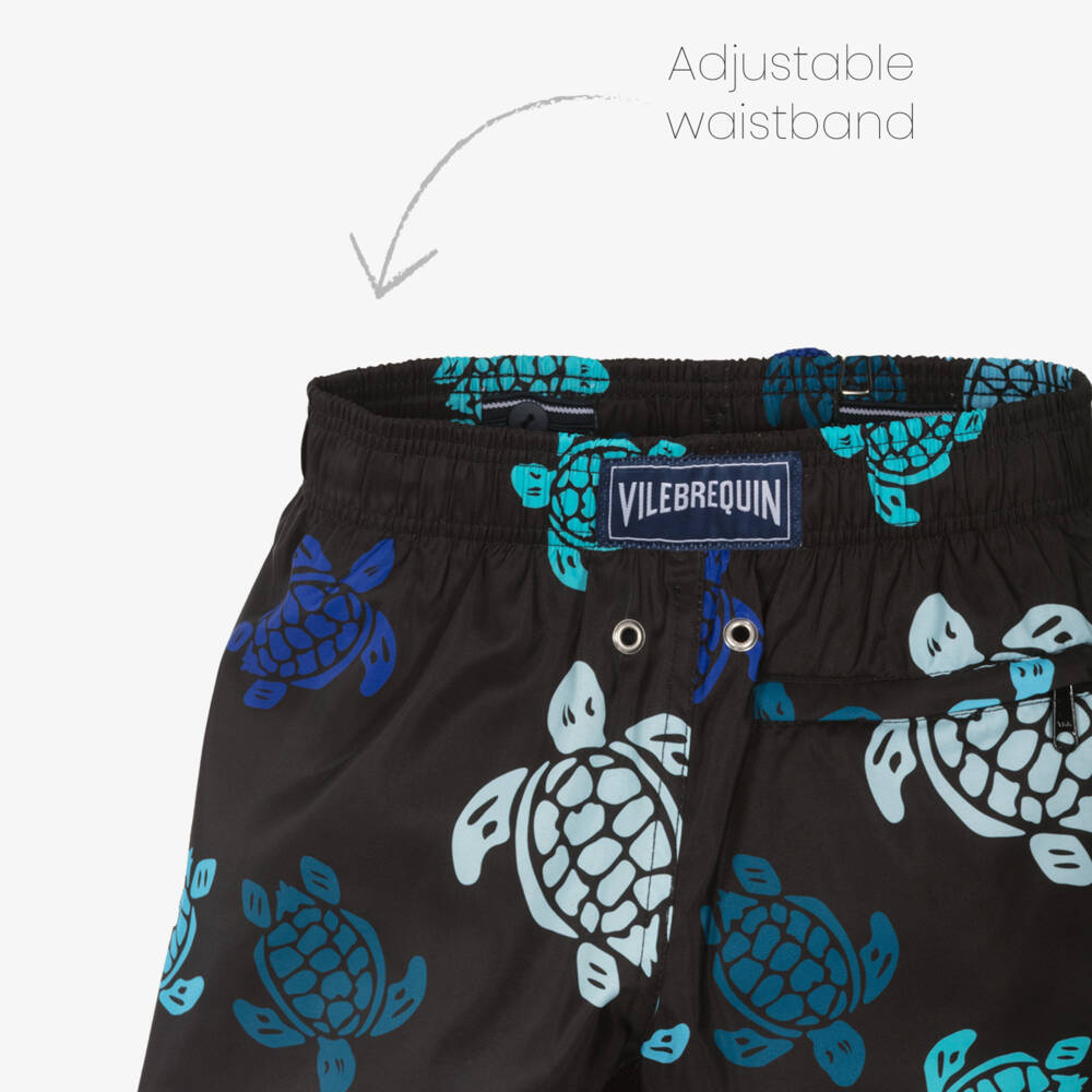 Vilebrequin-Boys Black Turtle Print Packable Swim Shorts | Childrensalon