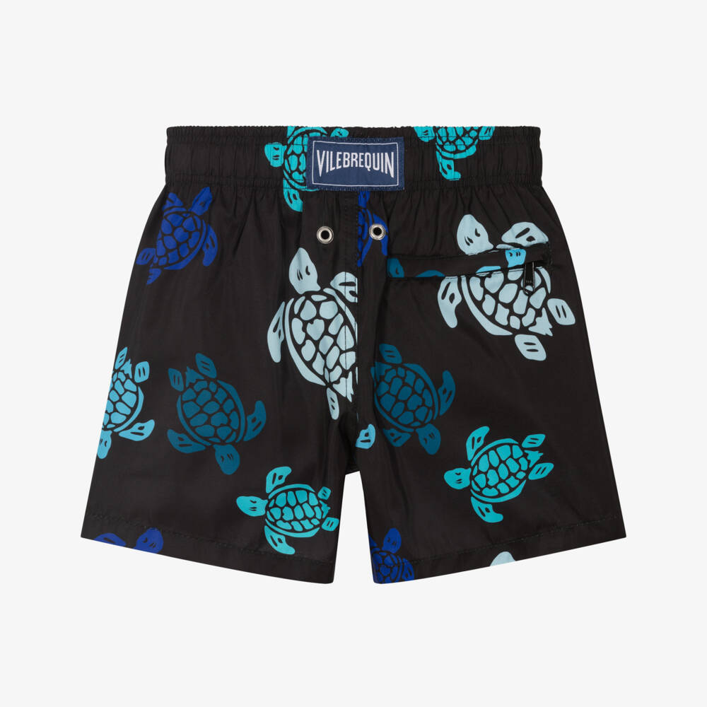 Vilebrequin-Boys Black Turtle Print Packable Swim Shorts | Childrensalon