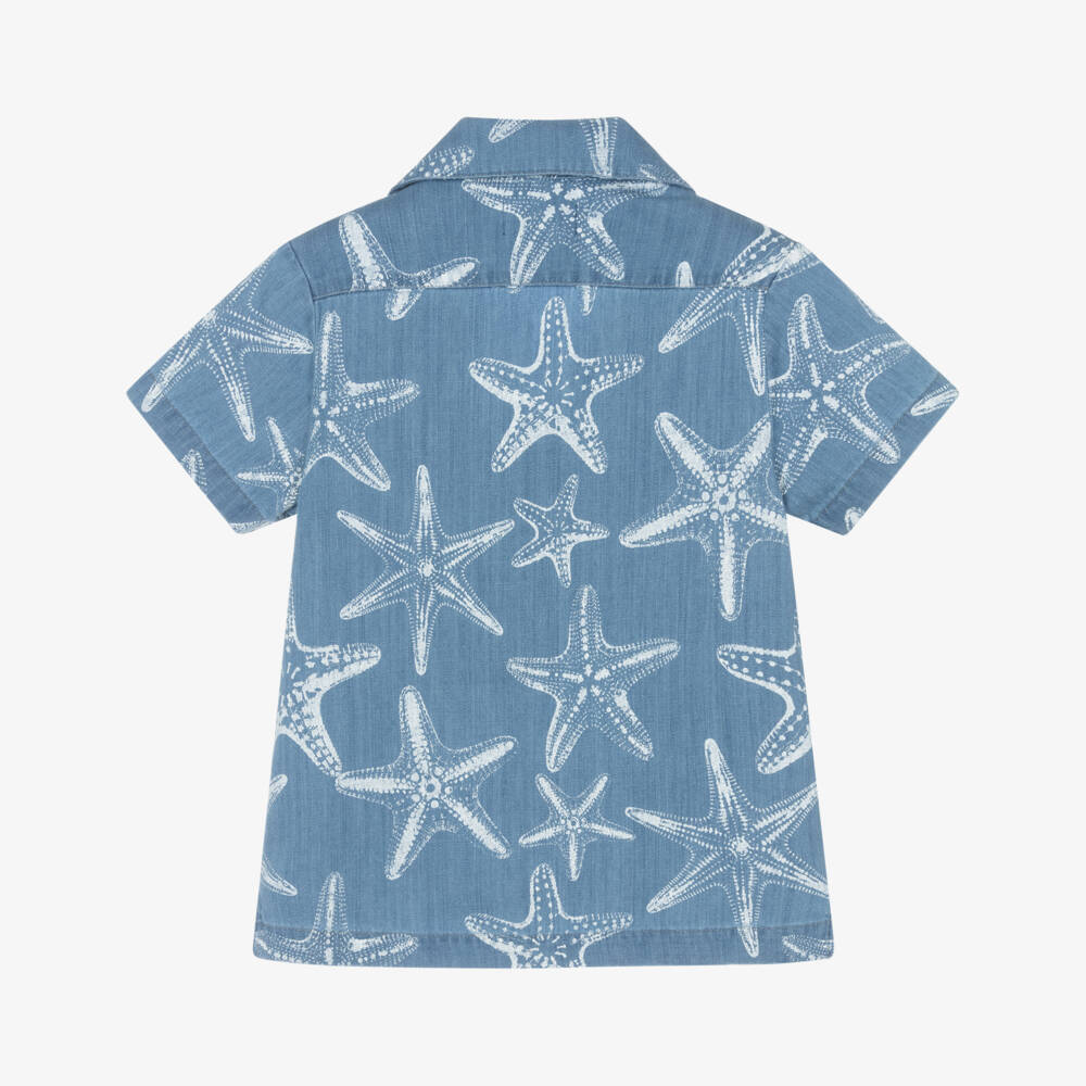 Vintage Ladybird-Рубашка синяя из хлопкового шамбре с морскими звездами для мальчиков | Childrensalon