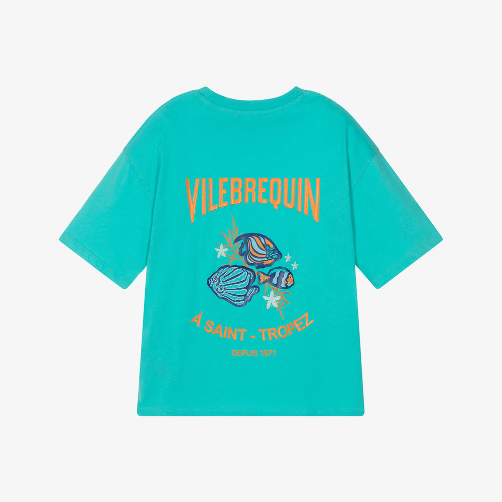 Vilebrequin-تيشيرت بطبعة أسماك قطن لون أزرق للأولاد | Childrensalon