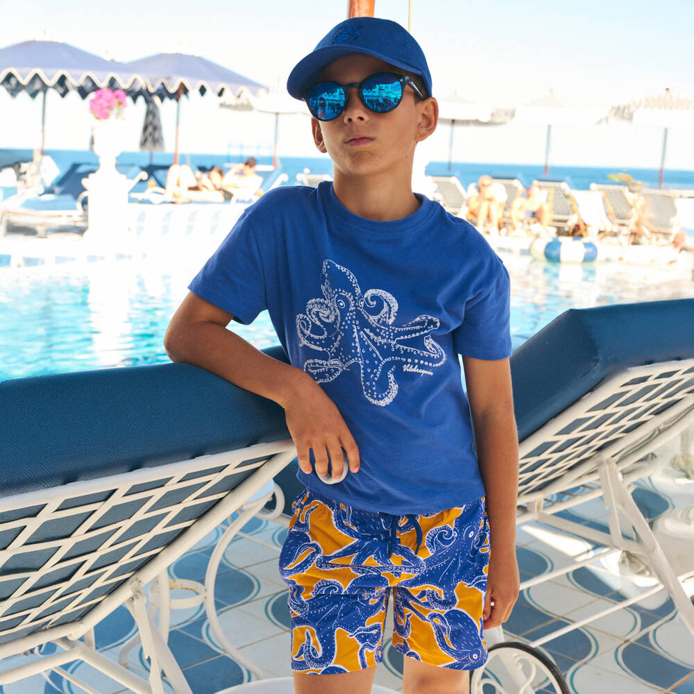 Vilebrequin-Boys Blue Organic Cotton Octopus T-Shirt | Childrensalon