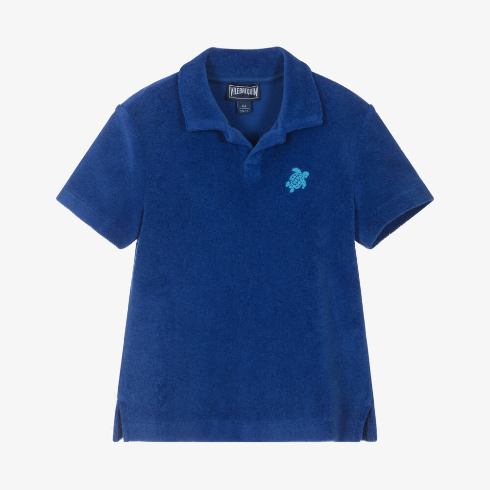 Vilebrequin-Boys Blue Organic Cotton Towelling Polo Shirt | Childrensalon
