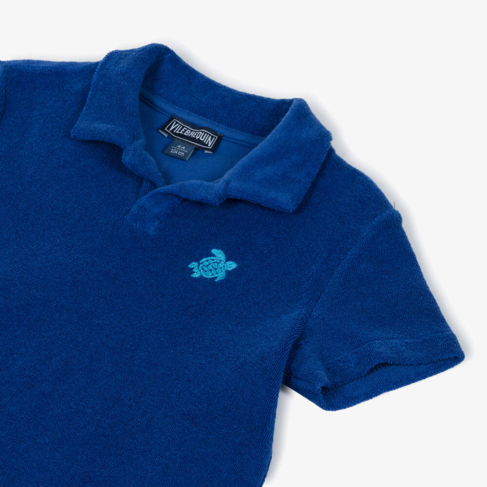 Vilebrequin-Boys Blue Organic Cotton Towelling Polo Shirt | Childrensalon