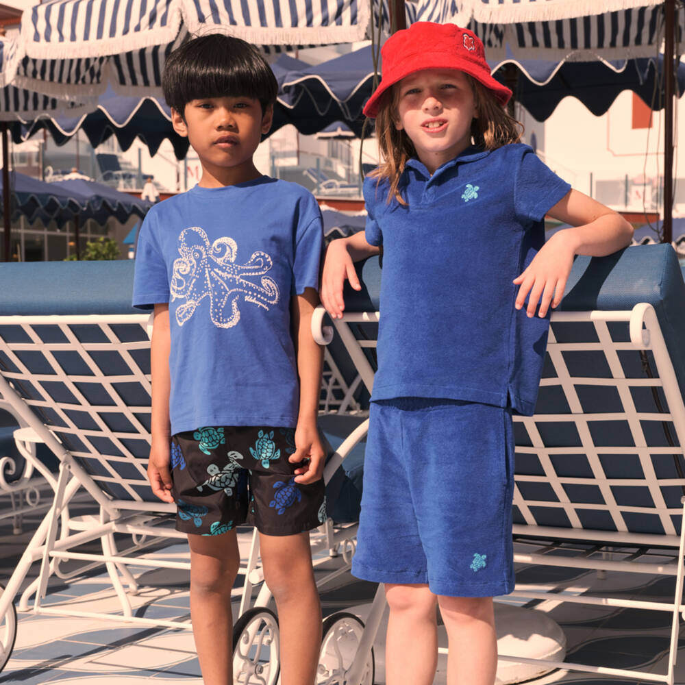Vilebrequin-Boys Blue Organic Cotton Towelling Shorts | Childrensalon