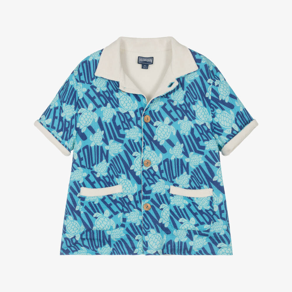 Vilebrequin-Boys Blue Organic Cotton Turtle Shirt | Childrensalon