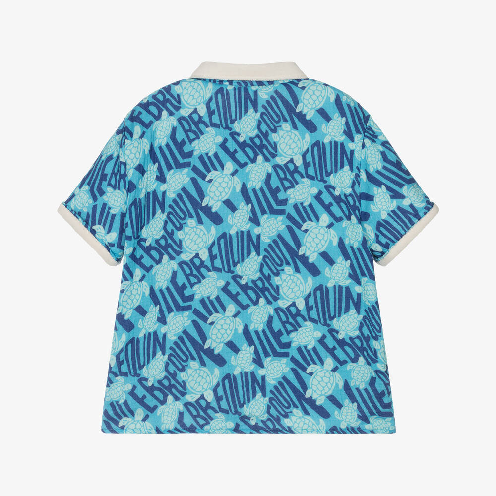 Vilebrequin-Boys Blue Organic Cotton Turtle Shirt | Childrensalon