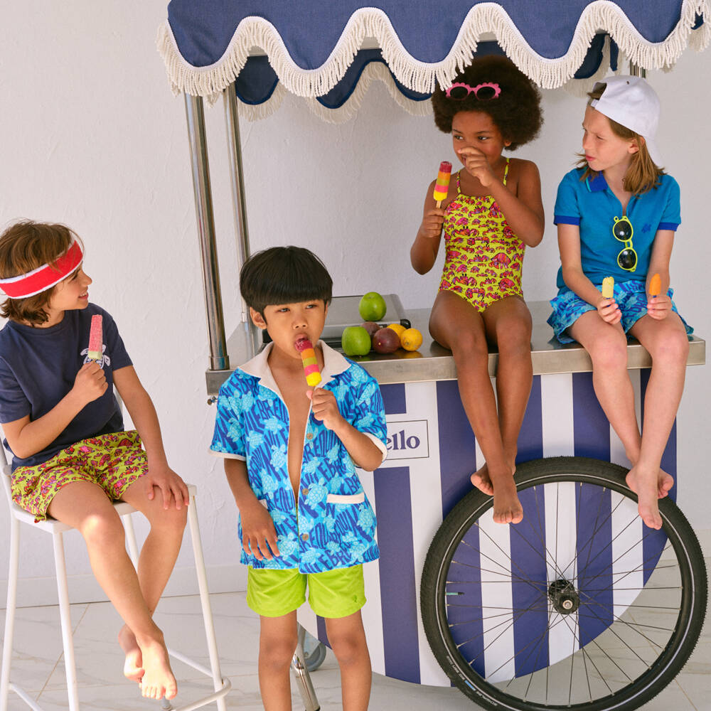 Vilebrequin-Boys Blue Turtle Logo Swim Shorts | Childrensalon