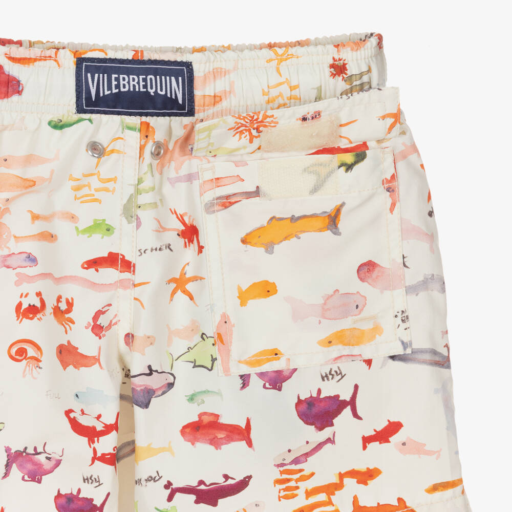 Vilebrequin-Boys Ivory Watercolour Fish Print Swim Shorts | Childrensalon
