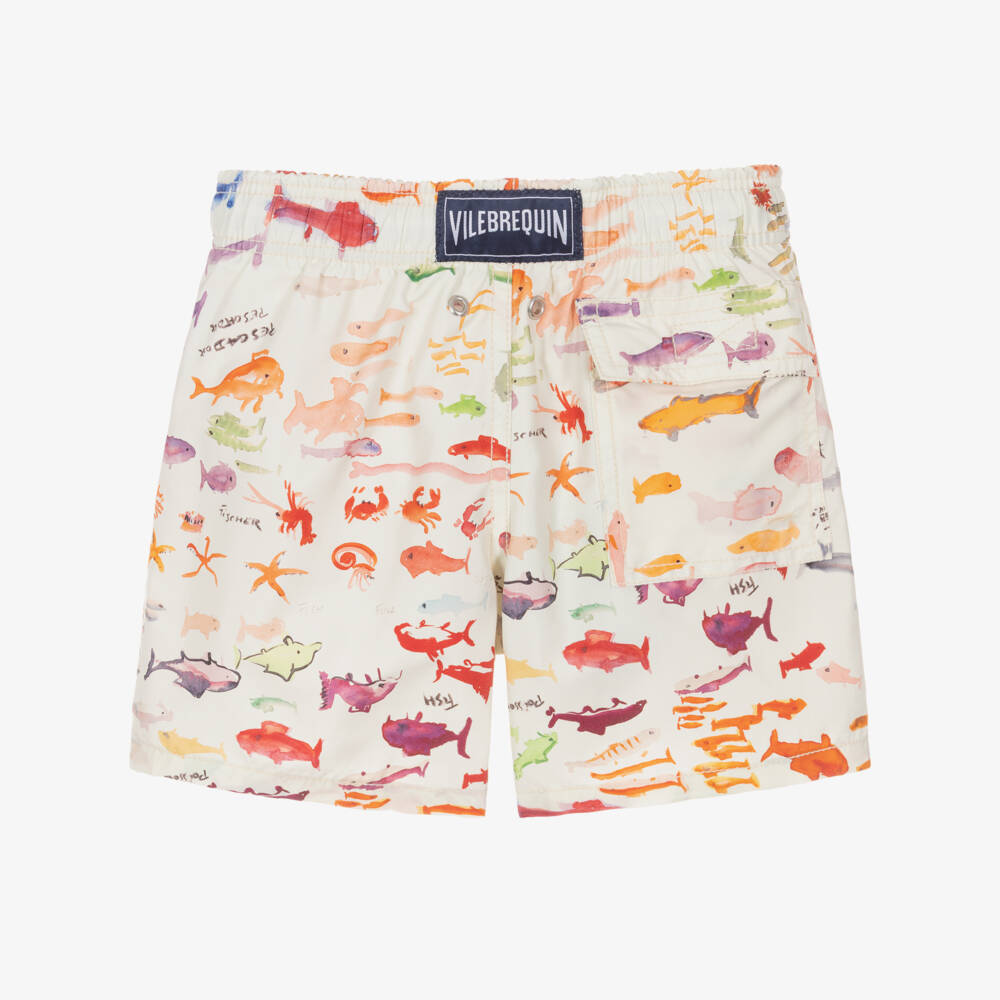 Vilebrequin-Boys Ivory Watercolour Fish Print Swim Shorts | Childrensalon