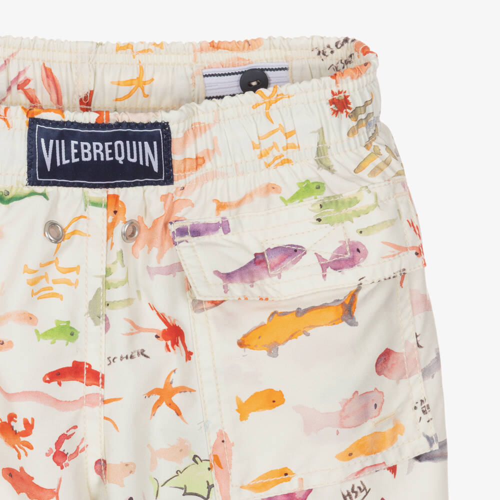 Vilebrequin-Boys Ivory Watercolour Fish Print Swim Shorts | Childrensalon