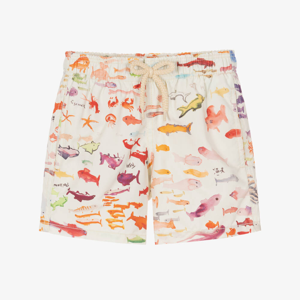 Vilebrequin-Boys Ivory Watercolour Fish Print Swim Shorts | Childrensalon
