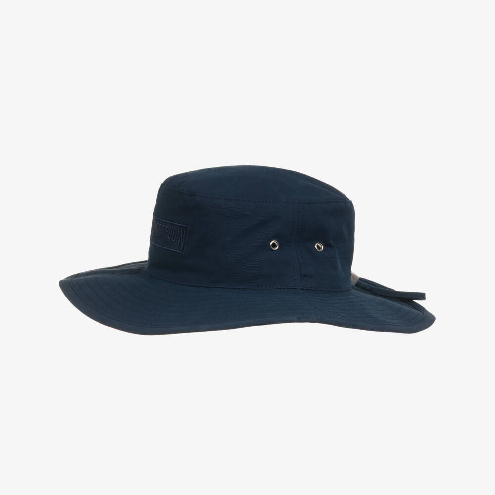 Vilebrequin-Boys Navy Blue Cotton Embroidered Logo Sun Hat | Childrensalon