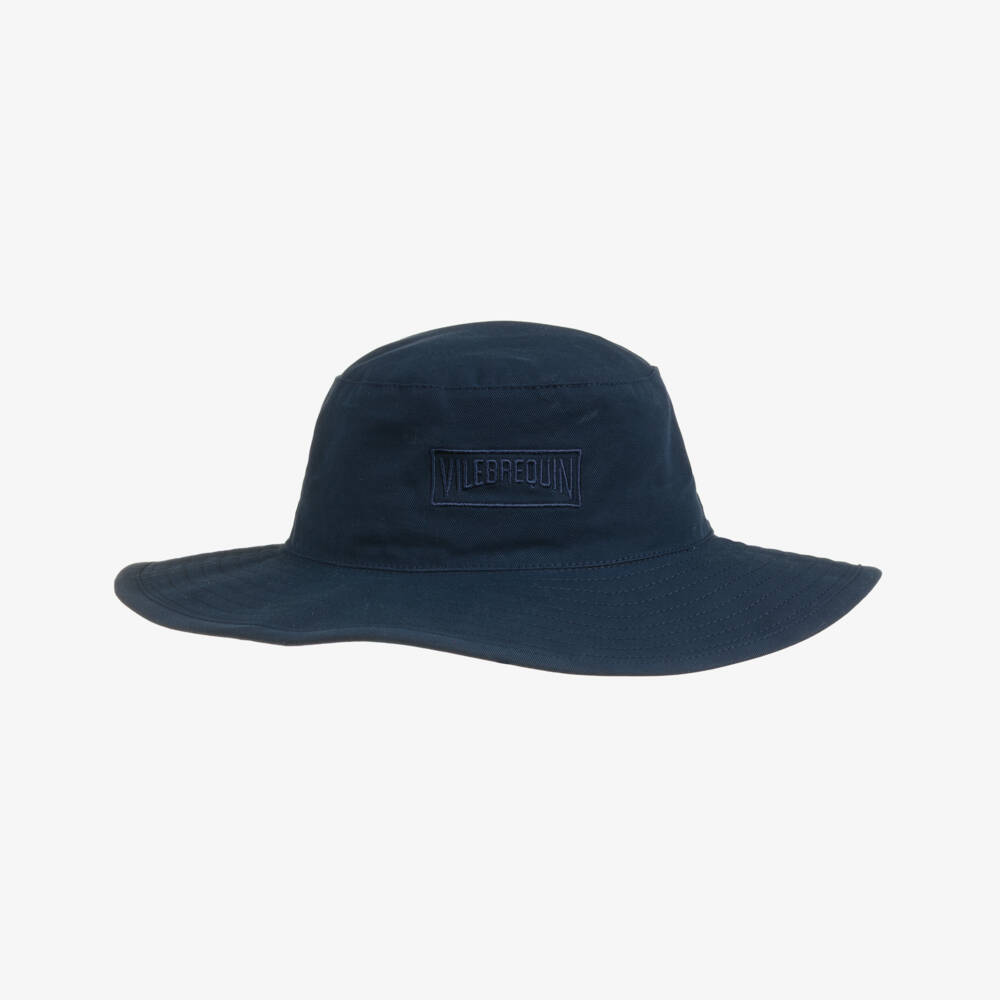 Vilebrequin-Boys Navy Blue Cotton Sun Hat with Embroidered Logo | Childrensalon