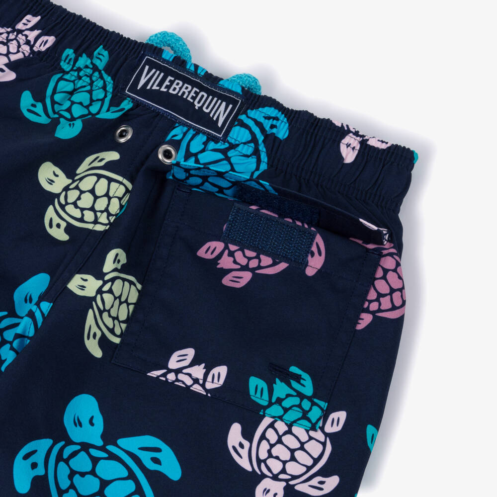 Vilebrequin-Boys Navy Blue Multi Coloured Turtle Print Swim Shorts | Childrensalon