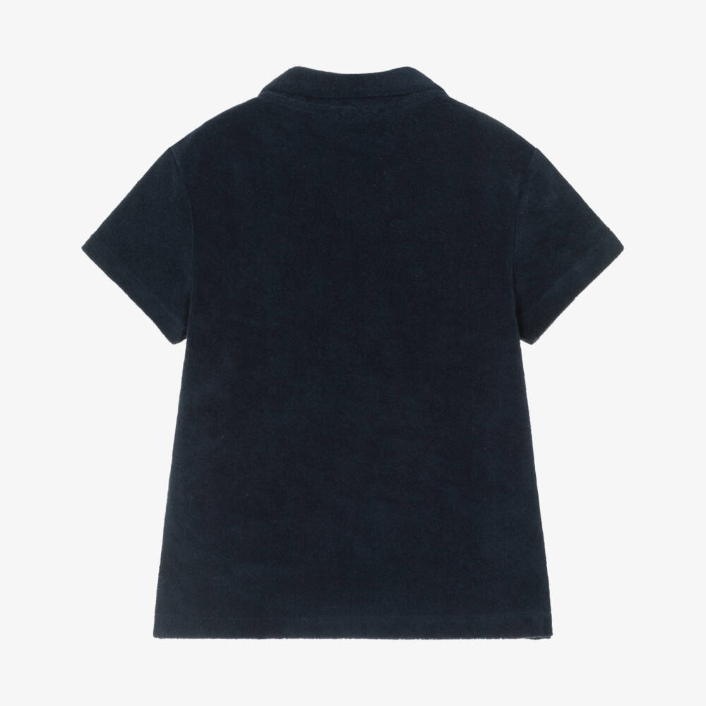 Vilebrequin-Boys Navy Blue Organic Cotton Towelling Polo Shirt | Childrensalon