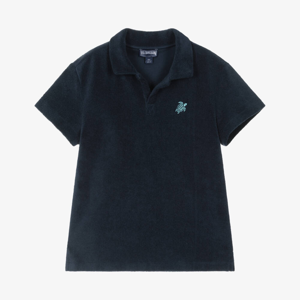 Vilebrequin-Boys Navy Blue Organic Cotton Towelling Polo Shirt | Childrensalon