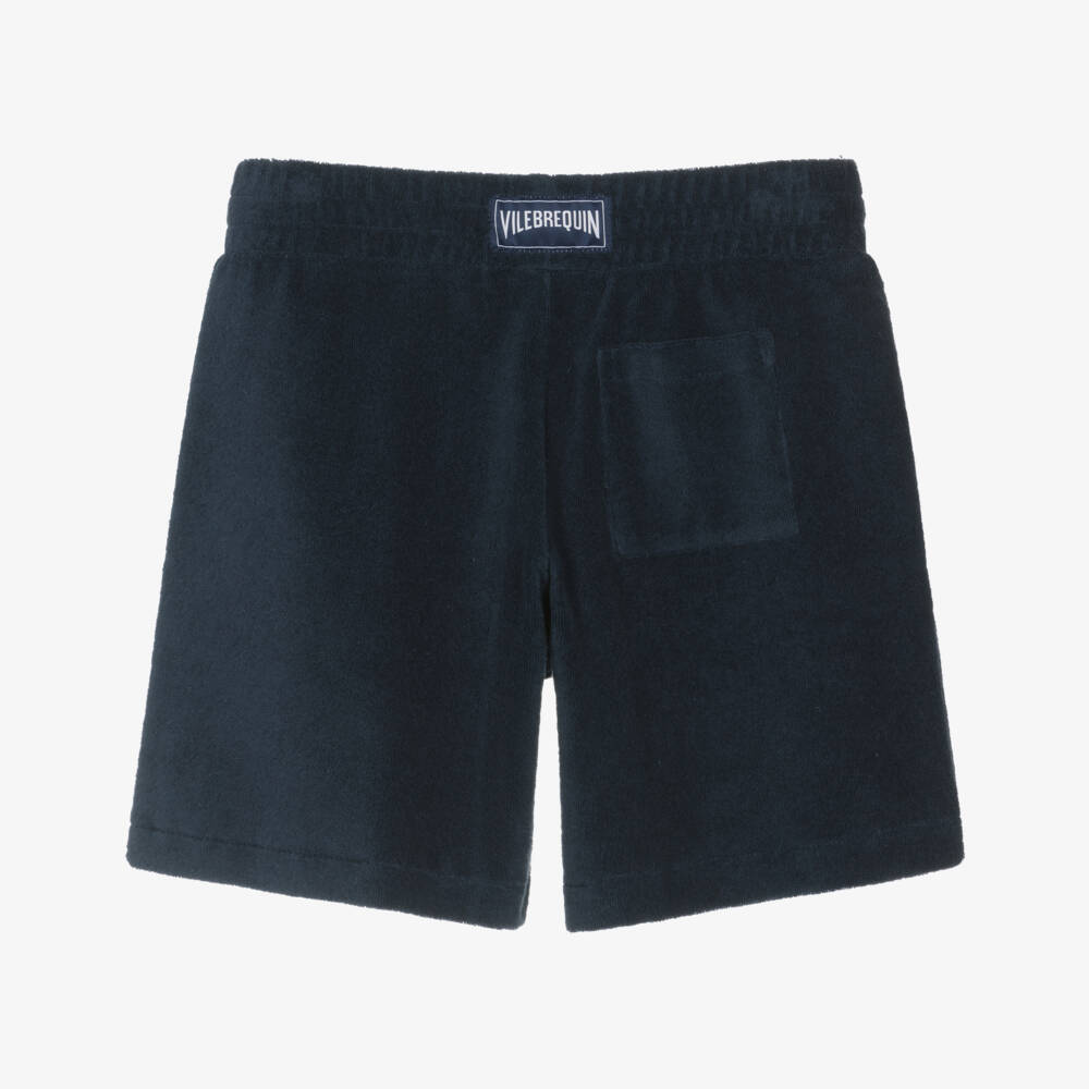 Vilebrequin-Boys Navy Blue Organic Cotton Towelling Shorts | Childrensalon
