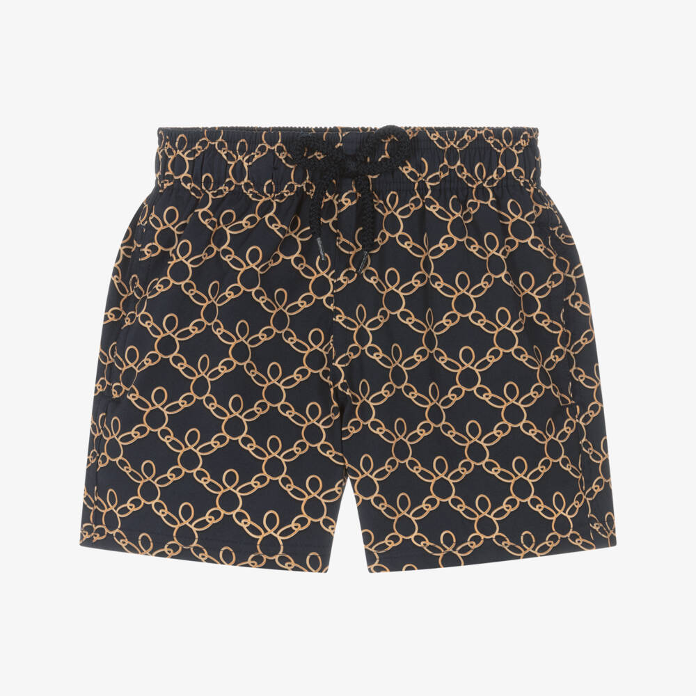 Vilebrequin-Boys Navy Blue Turtles Chain Swim Shorts | Childrensalon
