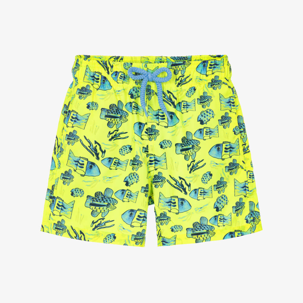 Vilebrequin-Boys Neon Yellow Swim Shorts with Fish Print | Childrensalon
