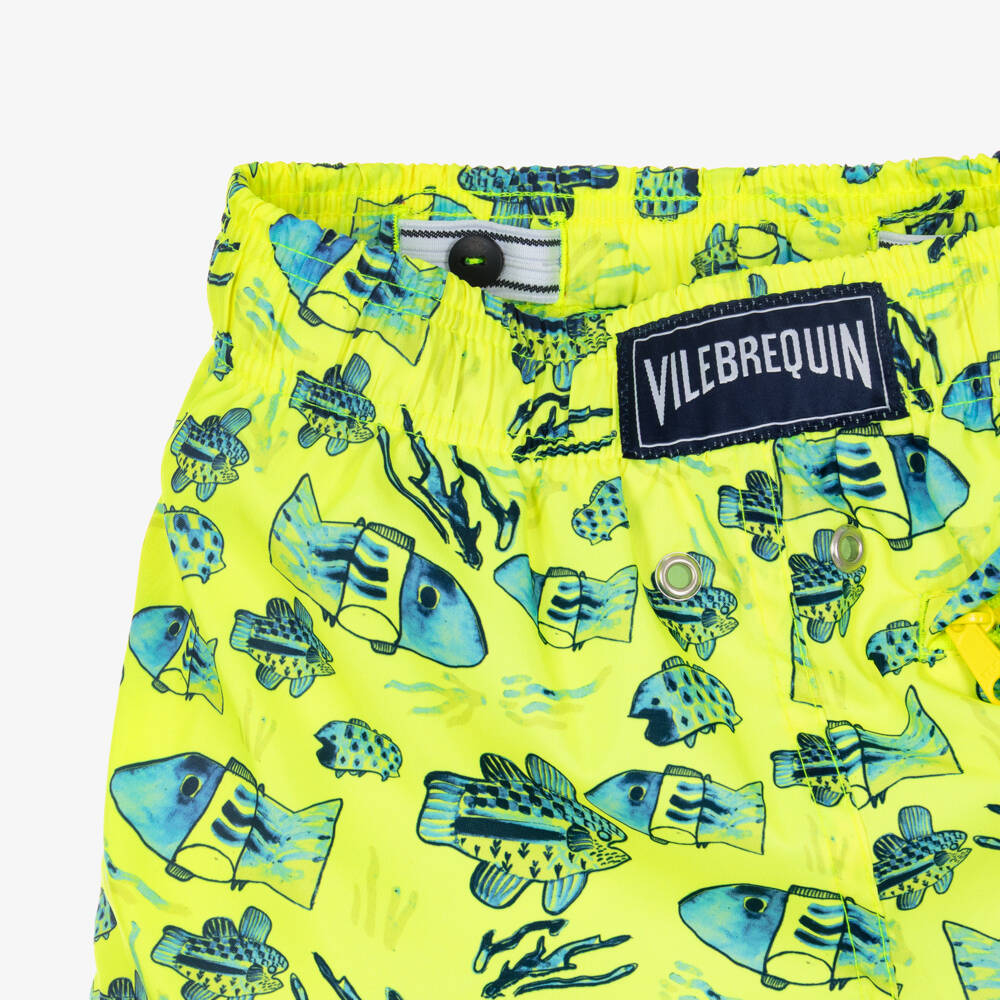 Vilebrequin-Boys Neon Yellow Swim Shorts with Fish Print | Childrensalon