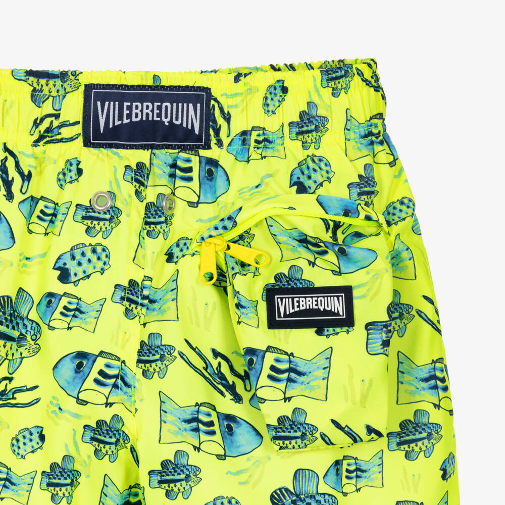 Vilebrequin-Boys Neon Yellow Swim Shorts with Fish Print | Childrensalon