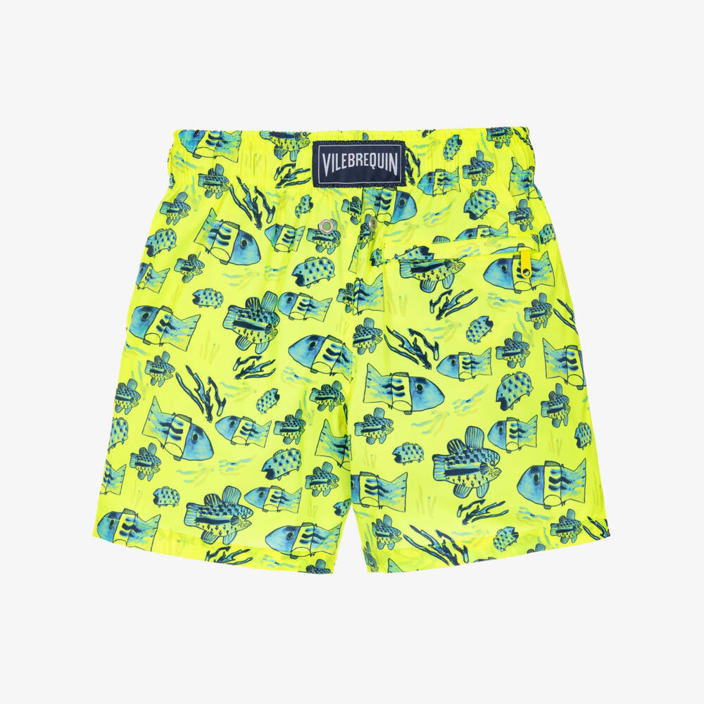Vilebrequin-Boys Neon Yellow Swim Shorts with Fish Print | Childrensalon