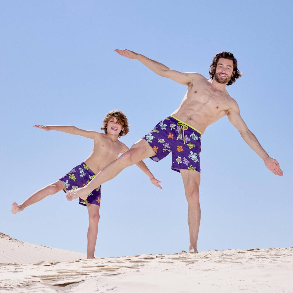 Vilebrequin-Boys Purple Swim Shorts with Multicoloured Turtle Print | Childrensalon